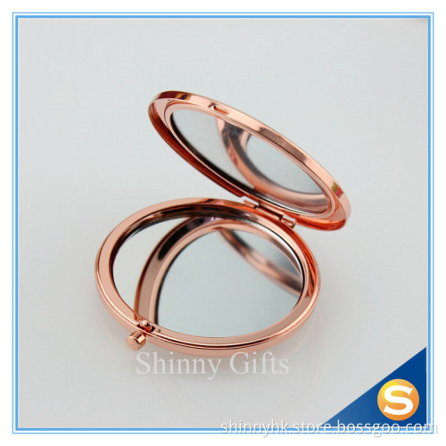 Rose Gold Plating Round Shape Cosmetic Mirror Case